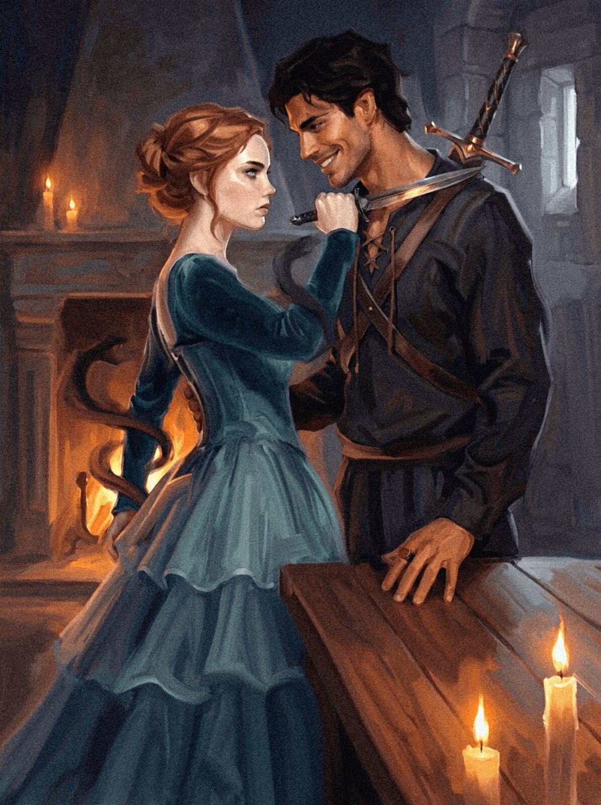 Romantic fantasy couple — book cover