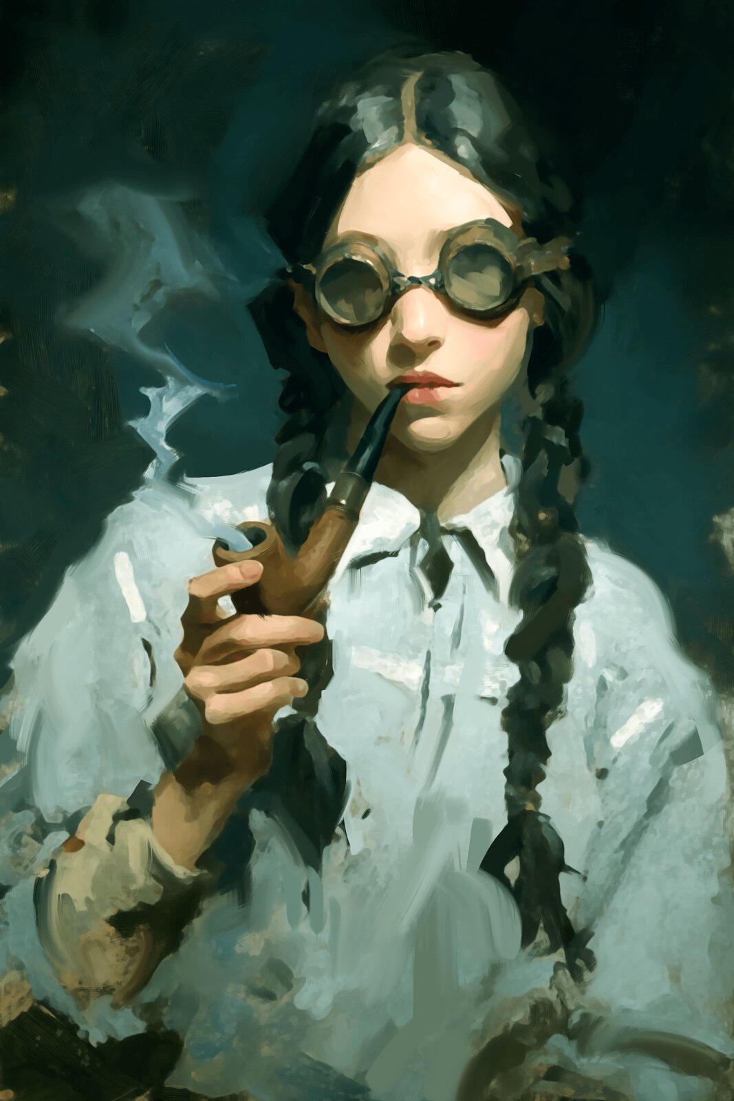 Steampunk girl with pipe — card art